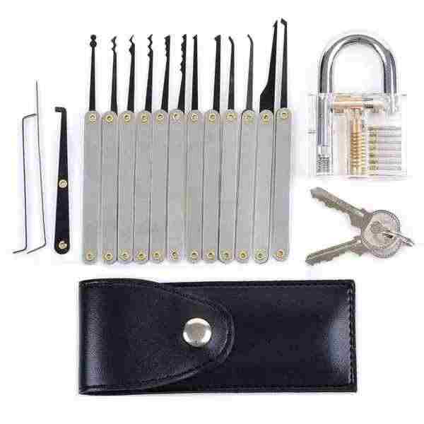 offertehitech-Daniu Lucchetto Trasparente da Esercizio con 12 Pezzi Strumenti Grimaldelli Set