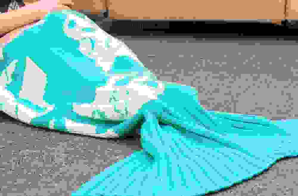 offertehitech-Cartoon Warm Knitted Mermaid Blanket for Kids - GREEN