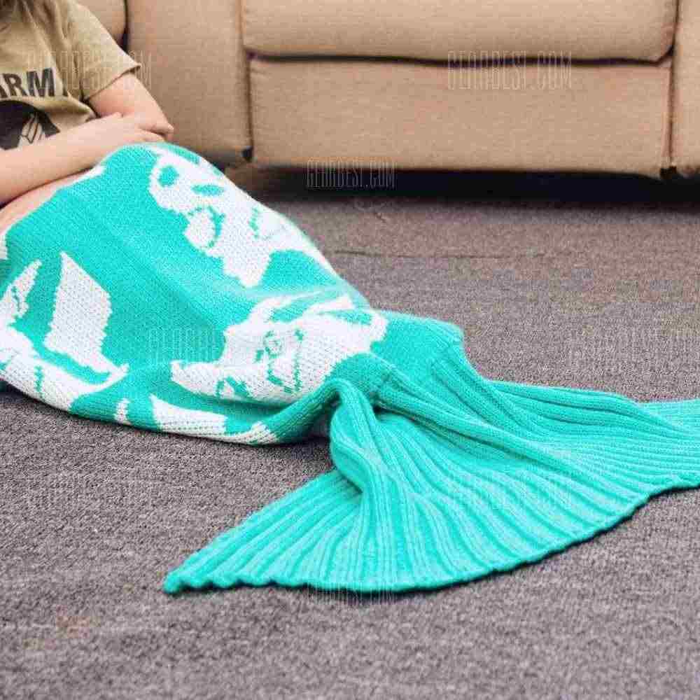 offertehitech-Cartoon Warm Knitted Mermaid Blanket for Kids - GREEN