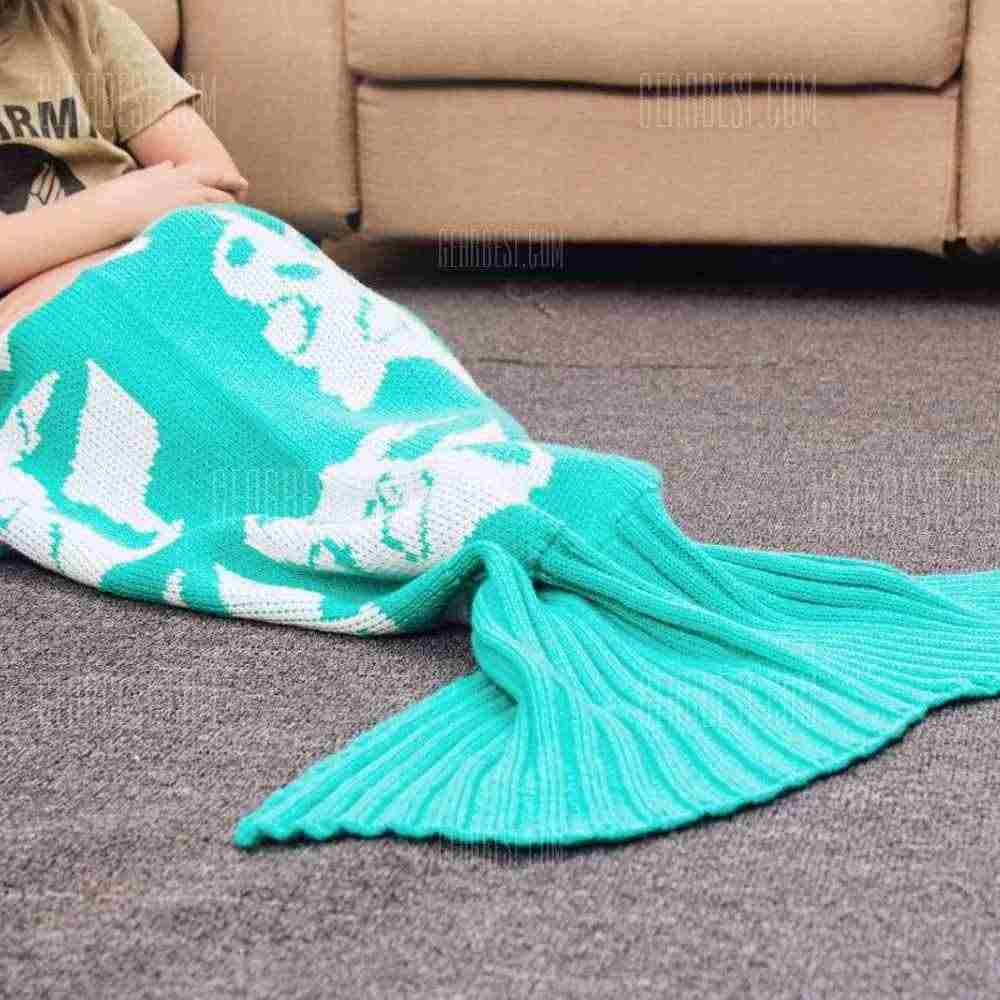 offertehitech-Cartoon Warm Knitted Mermaid Blanket for Kids - GREEN