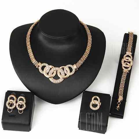 offertehitech-Chic Rhinestone Annulus Necklace Bracelet Ring and A Pair of Earrings For Women