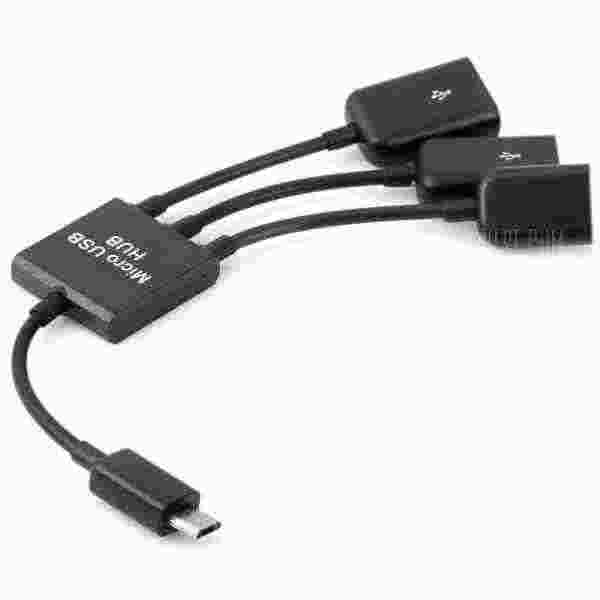 offertehitech-Micro USB Male to Dual USB + Micro USB Female Cable Adapter HUB