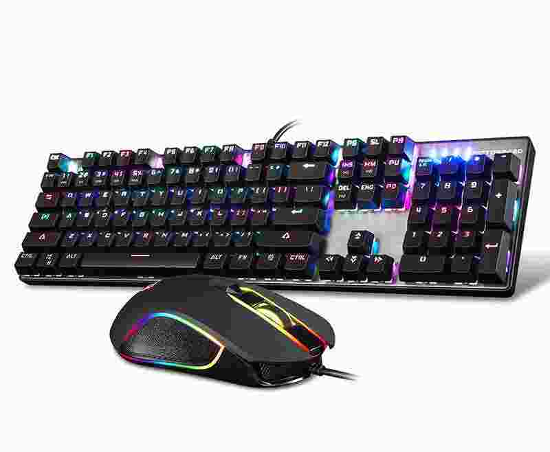 offertehitech-Motospeed CK888 NKRO Blu Switch 104 Tasti Tastiera Meccanica Gaming e Mouse Set Combinato