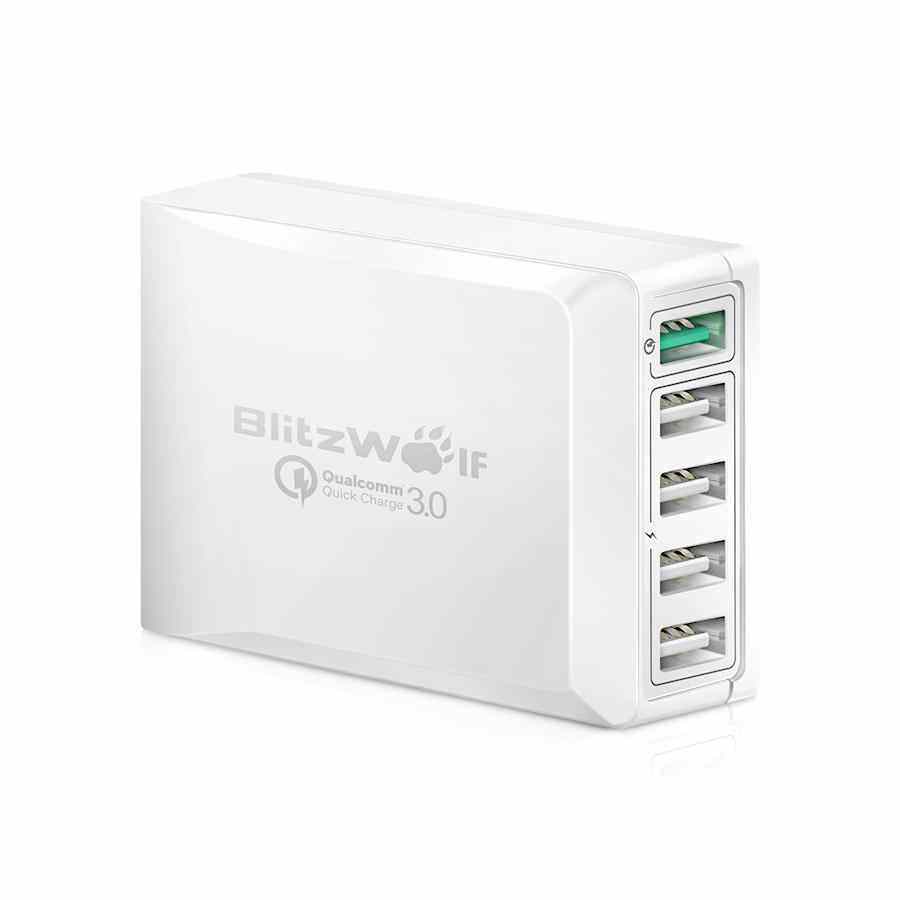 offertehitech-[Qualcomm Certificato] BlitzWolf® BW-S7 QC3.0 40W 5 USB Adattatore Caricabatterie da Tavolo con Tecnologia Power3S