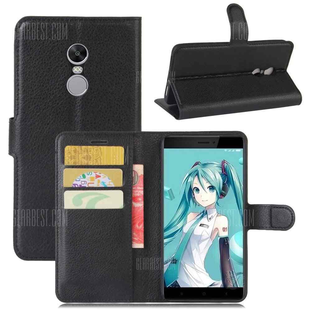 offertehitech-Solid Color Litchi Pattern Wallet Style Front Buckle Flip PU Leather Case with Card Slots for Xiaomi Redmi Note 4X - BLACK