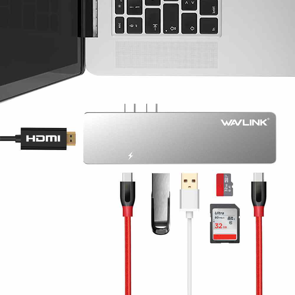 offertehitech-Wavlink WS-UHP3405M Dual Thunderbolt 3 a lettore di schede HDMI USB PD caricamento mini dock per Macbook Pro