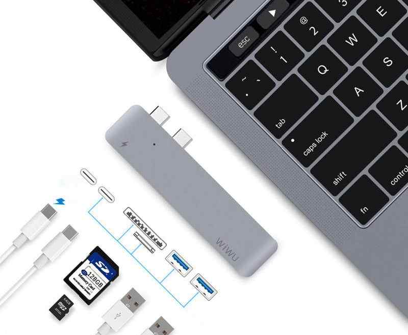 offertehitech-Wiwu H2 6-in-1 doppio Type-C a 40Gbps Thunderbolt 3 Type-C USB SD SD SD per Macbook Pro