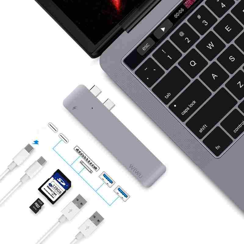 offertehitech-Wiwu H2 6-in-1 doppio Type-C a 40Gbps Thunderbolt 3 Type-C USB SD SD SD per Macbook Pro