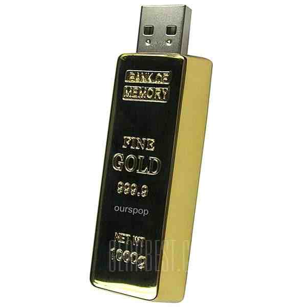 offertehitech-gearbest-8GB Ourspop U339 Stainless Steel Gold Bar USB 2.0 Flash Memory