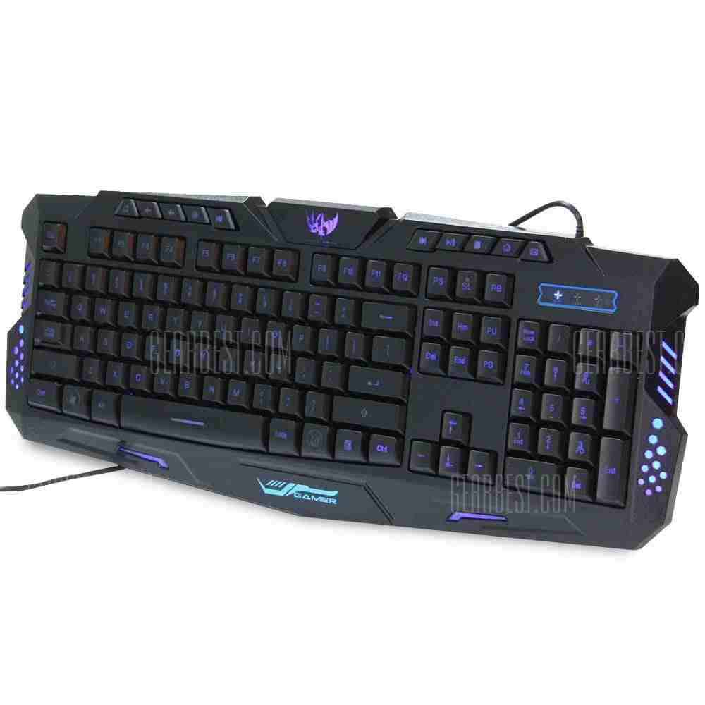 offertehitech-gearbest-A877 104 Keys Three Adjustable Backlight Colors USB Wired Gaming Keyboard for PC Laptop