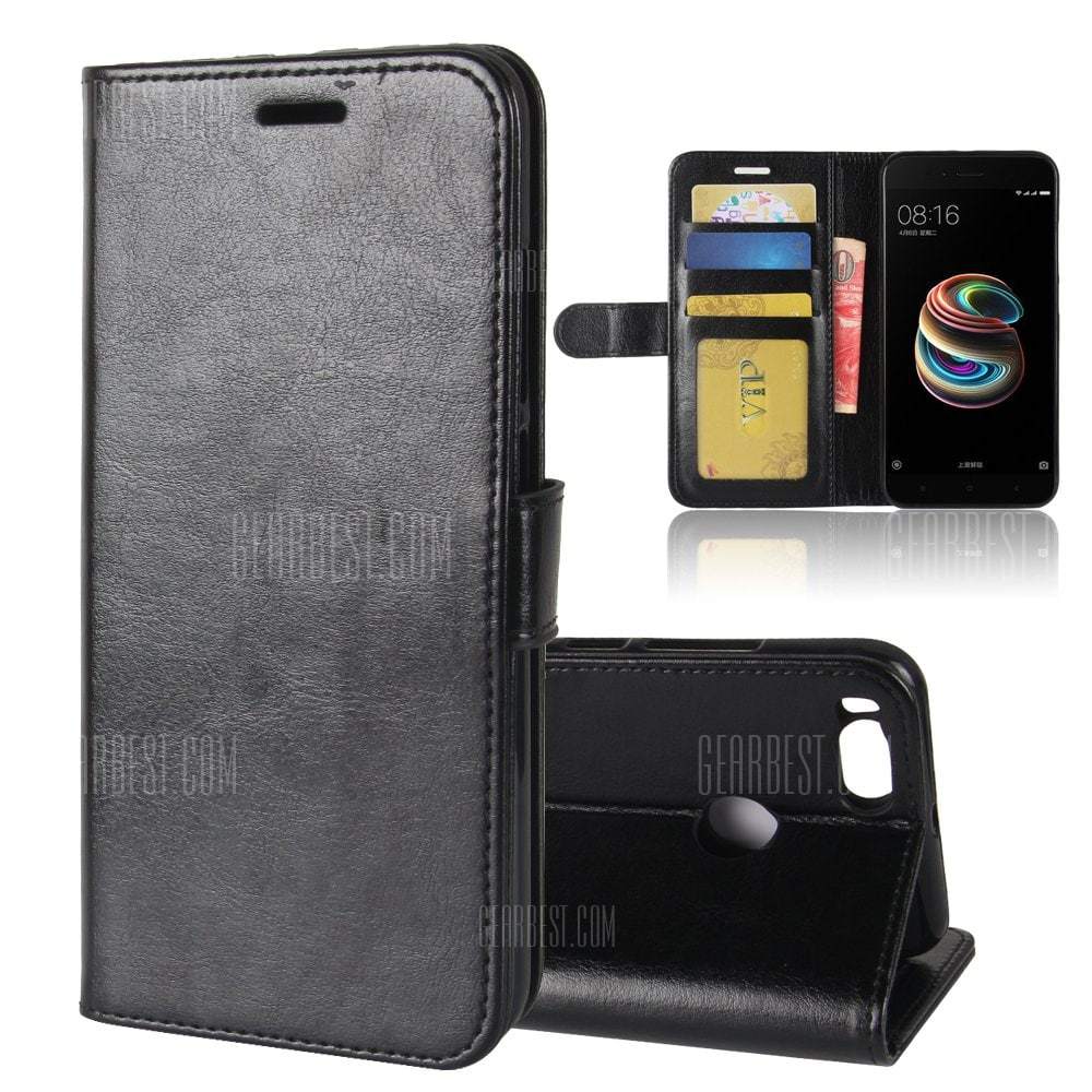 offertehitech-Durable Crazy Horse Pattern Back Buckle Flip PU Leather Wallet Case for Xiaomi Mi A1