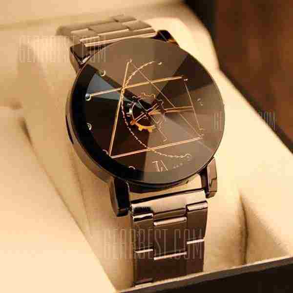 offertehitech-Gear Geometric Steel Band Quartz Watch - BLACK