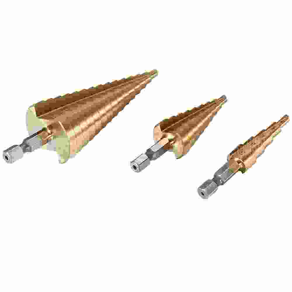 offertehitech-3pcs HSS 4241 Hex Shank Step Cone Drill Bit Set - GOLDEN