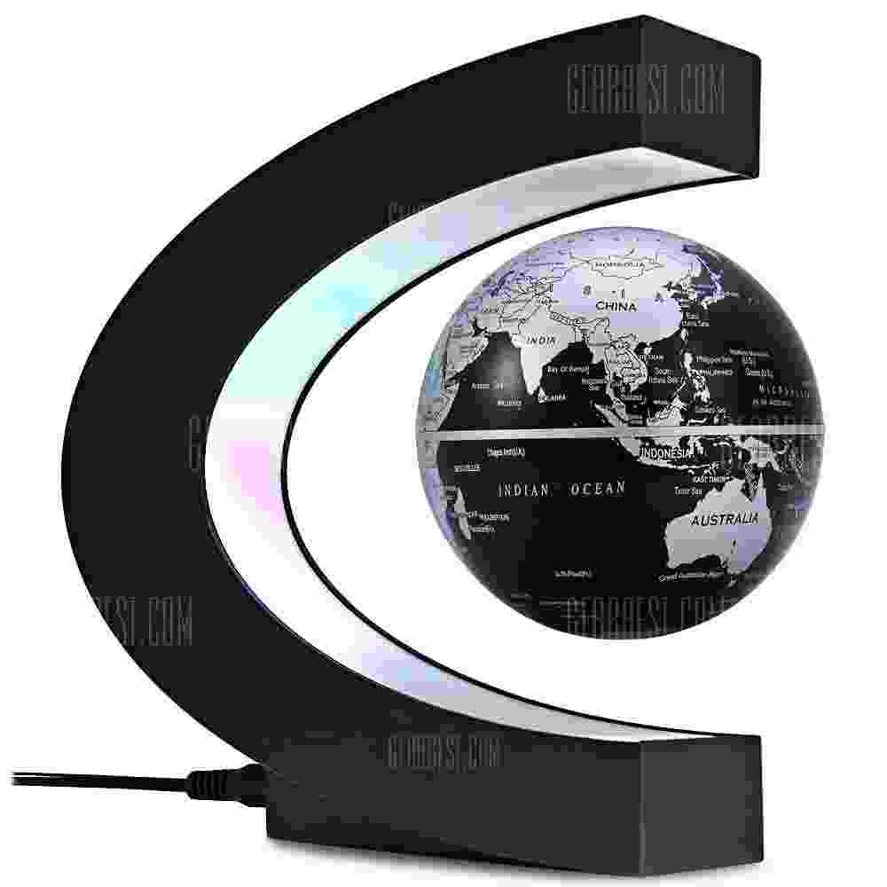 offertehitech-C Shape Magnetic Levitation Floating Globe World Map with LED Light Decoration for Home Office - BLACK