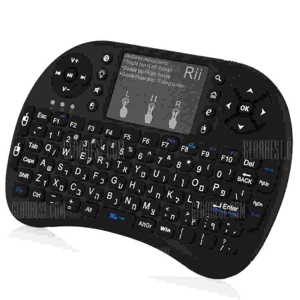 offertehitech-Israel Hebrew Language Rii i8+ Mini Wireless Keyboard Mouse Combo - BLACK
