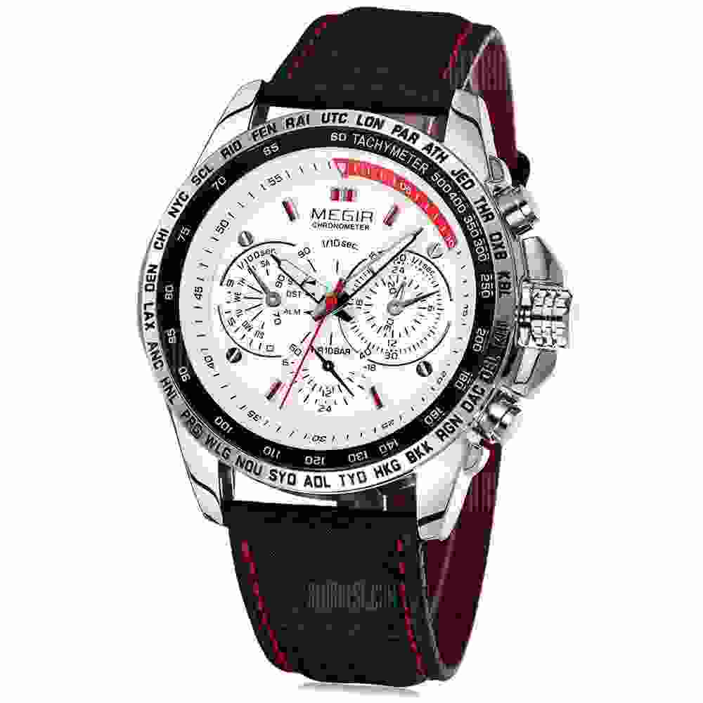 offertehitech-Megir 1010 Men Quartz Watch with Genuine Leather Band
