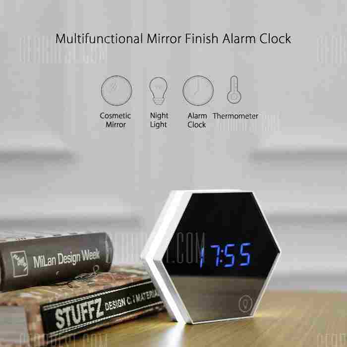 offertehitech-Multifunctional Mirror Finish Alarm Clock - WHITE