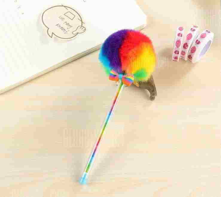 offertehitech-gearbest-Colorful Plush Ball Gel Pen - 3PCS