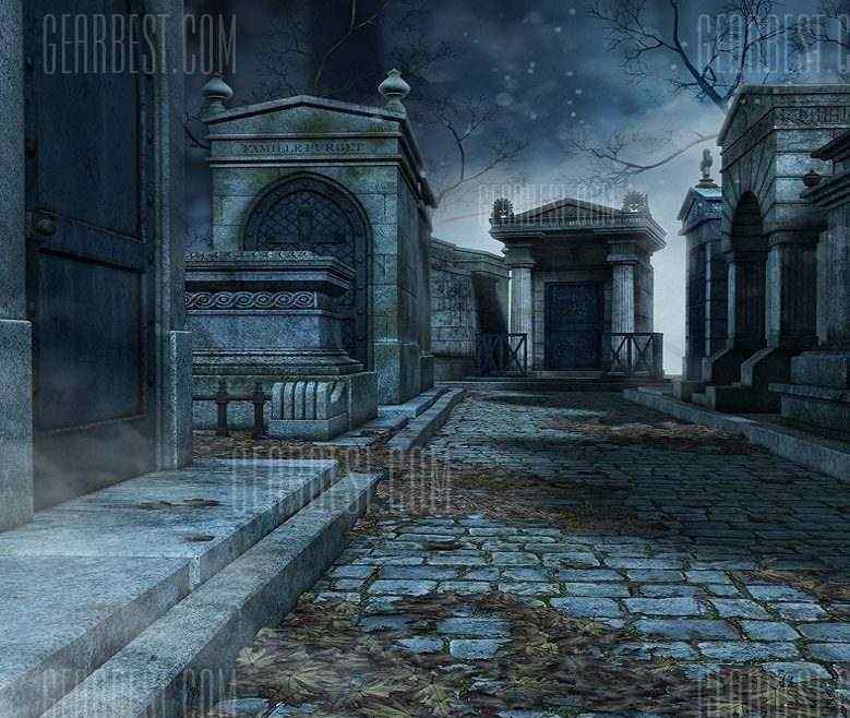 offertehitech-gearbest-Halloween Dark Cemetery Path Theme Silk Background Cloth