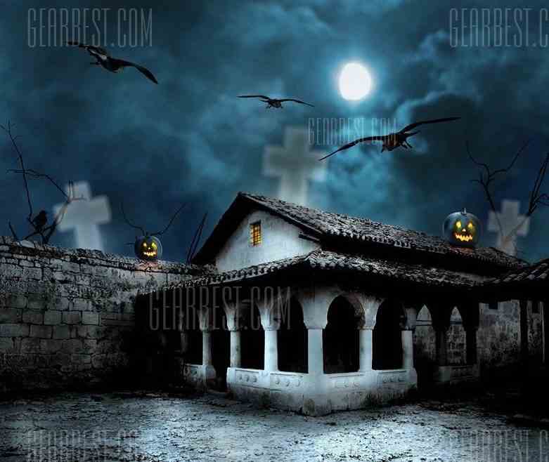 offertehitech-gearbest-Halloween Gloomy Bat Pumpkin Castle Silk Background Cloth