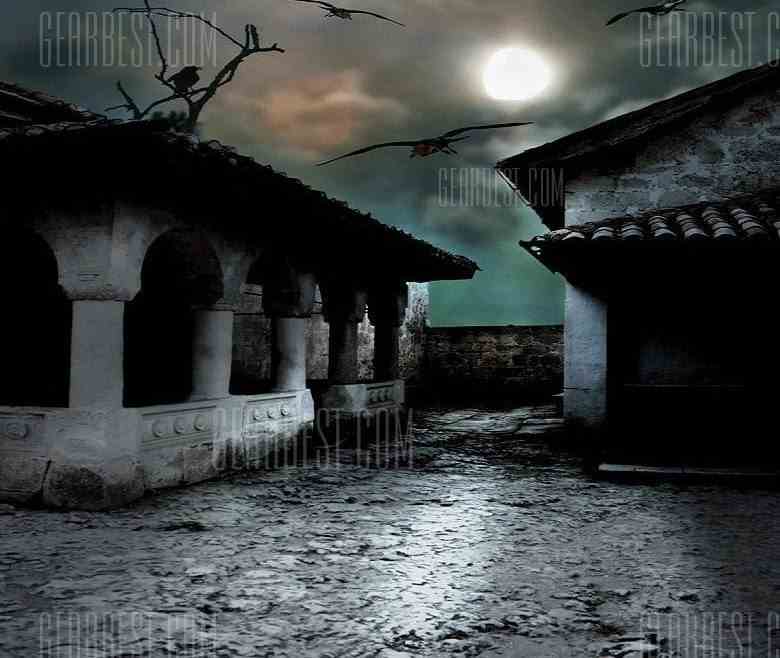 offertehitech-gearbest-Halloween Gloomy Street Bat Castle Silk Background Cloth