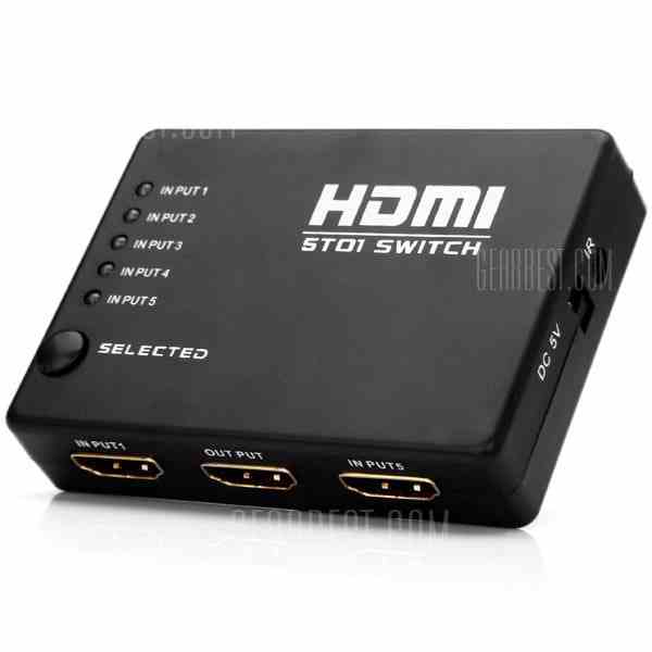 offertehitech-gearbest-High Performance HDMI Switch Switcher 5 - Input 1 - Output with Remote Control Support 1080P