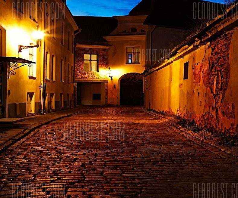 offertehitech-gearbest-Old Europe Night Light Street Scenery Silk Background Cloth