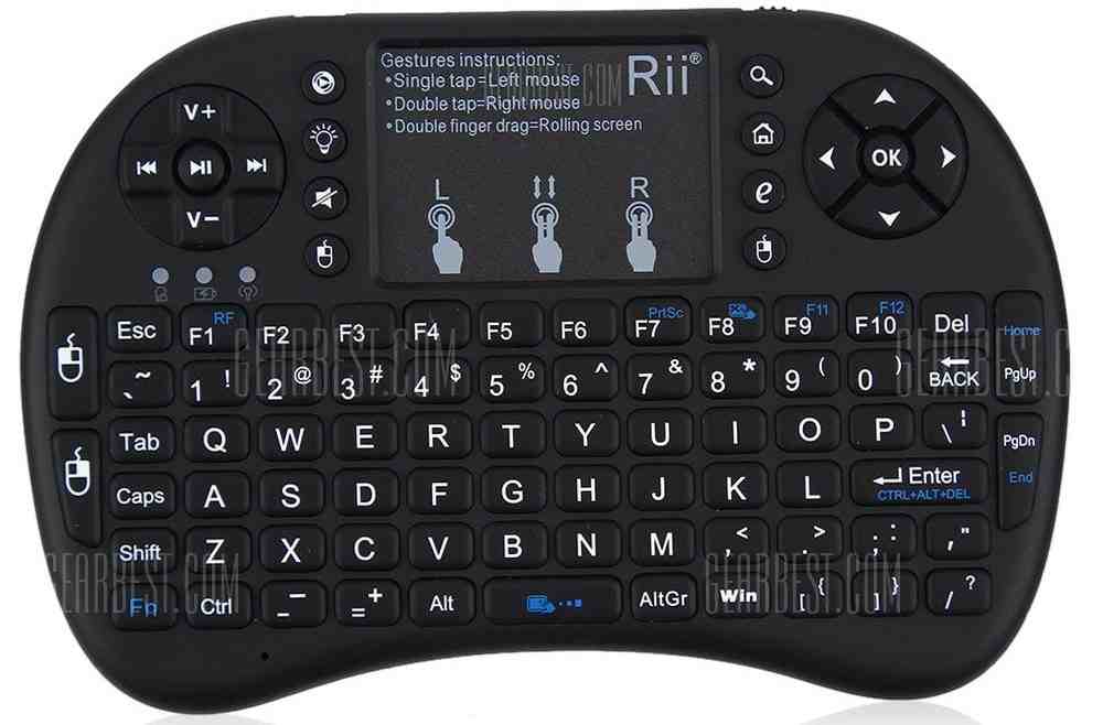 offertehitech-gearbest-Rii i8+ Multi - function 2.4GHz Wireless Touchpad QWERTY Keyboard for Android Box