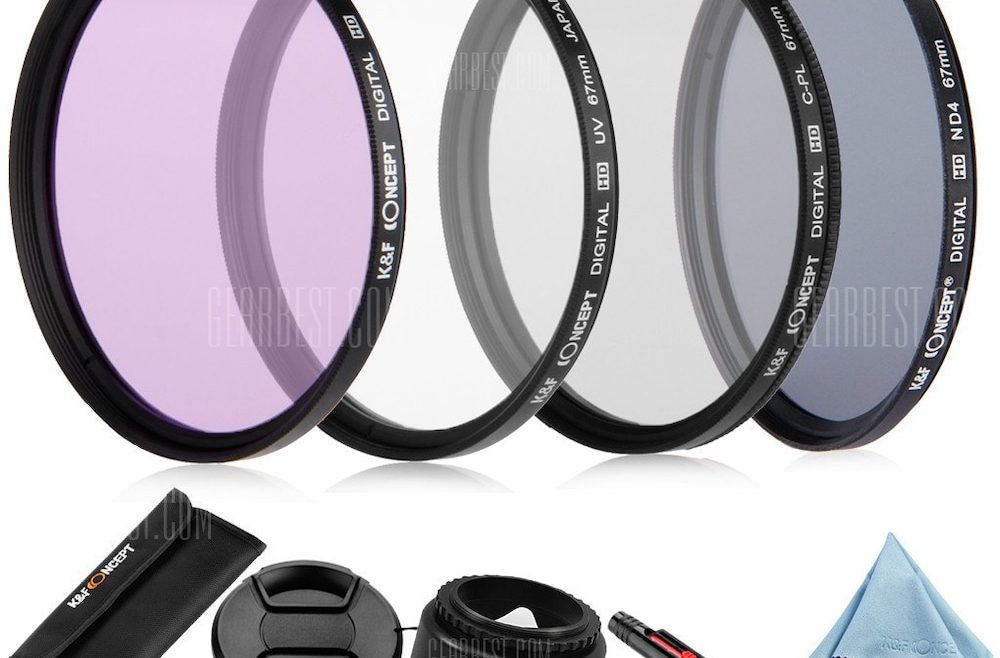 offertehitech-gearbest-67mm UV CPL FLD ND4 Filter Lens Hood Pen Set