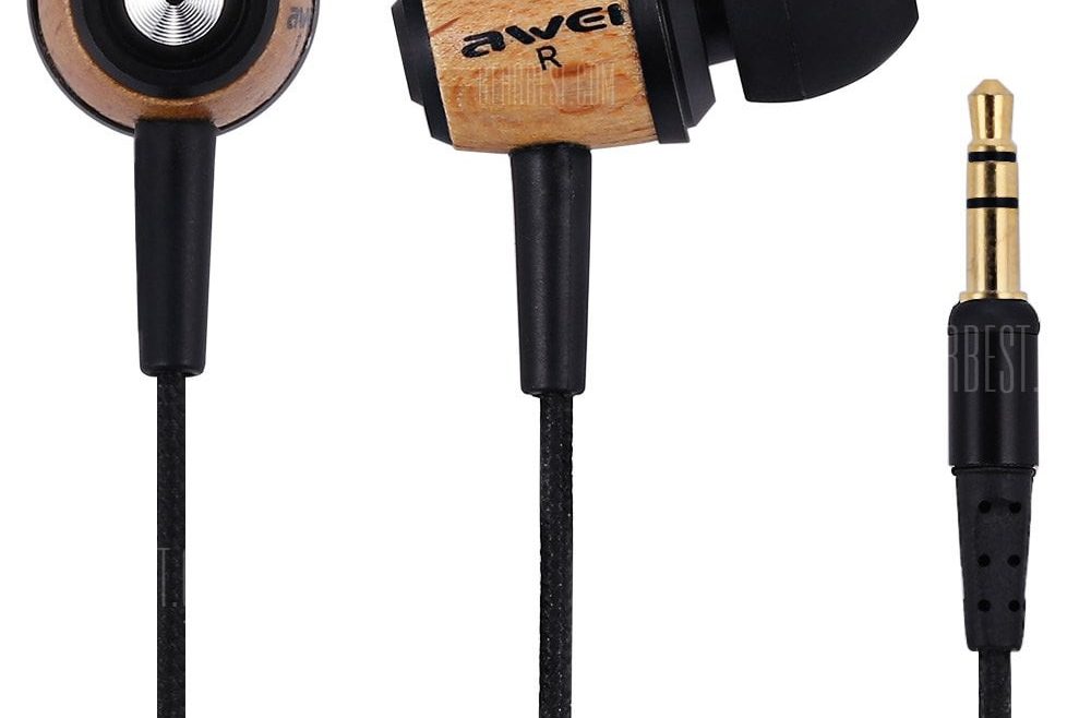 offertehitech-gearbest-Awei ES  -  Q9 Wood Design 1.2m Canvas Cable Noise Isolation In - ear Earphone for Smartphone Tablet PC