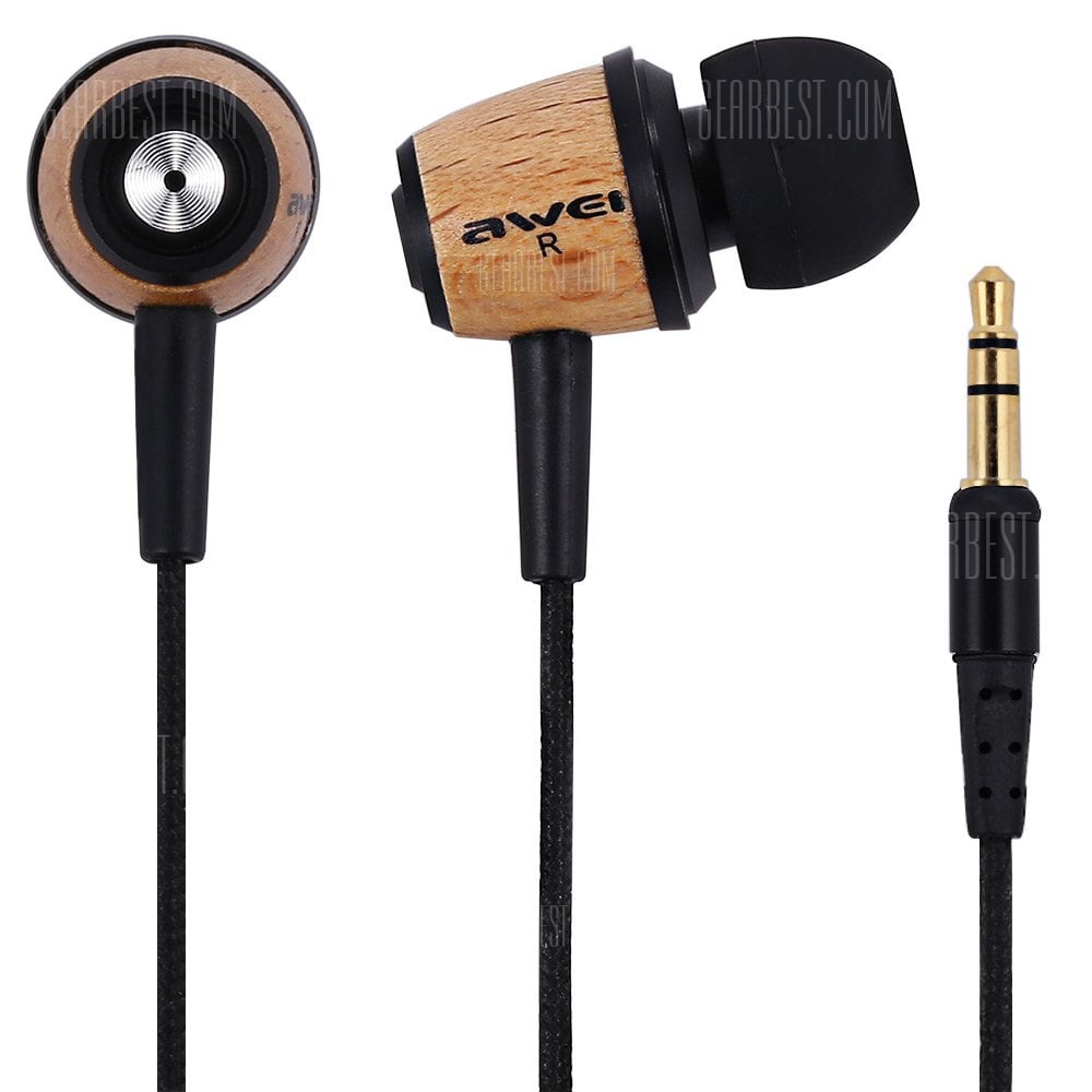 offertehitech-gearbest-Awei ES  -  Q9 Wood Design 1.2m Canvas Cable Noise Isolation In - ear Earphone for Smartphone Tablet PC