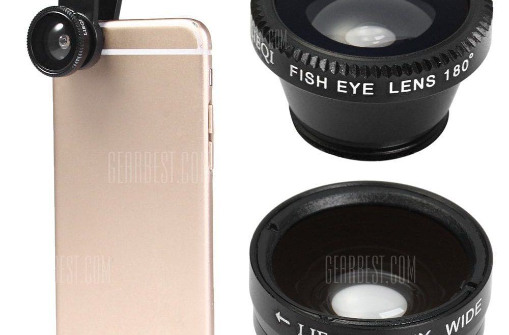 offertehitech-gearbest-LIEQI LQ  -  011 3 - in - 1 Fish Eye Macro 0.65X Wide Angle External Camera Lens