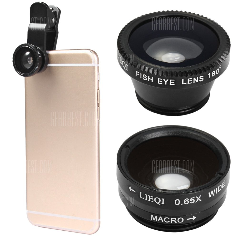 offertehitech-gearbest-LIEQI LQ  -  011 3 - in - 1 Fish Eye Macro 0.65X Wide Angle External Camera Lens