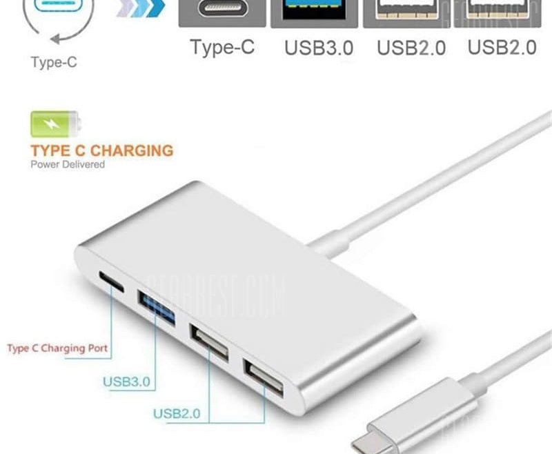 offertehitech-gearbest-Maikou USB 3.1 Type-C to 3-Port USB Hub with Type-C Charging Port Adapter