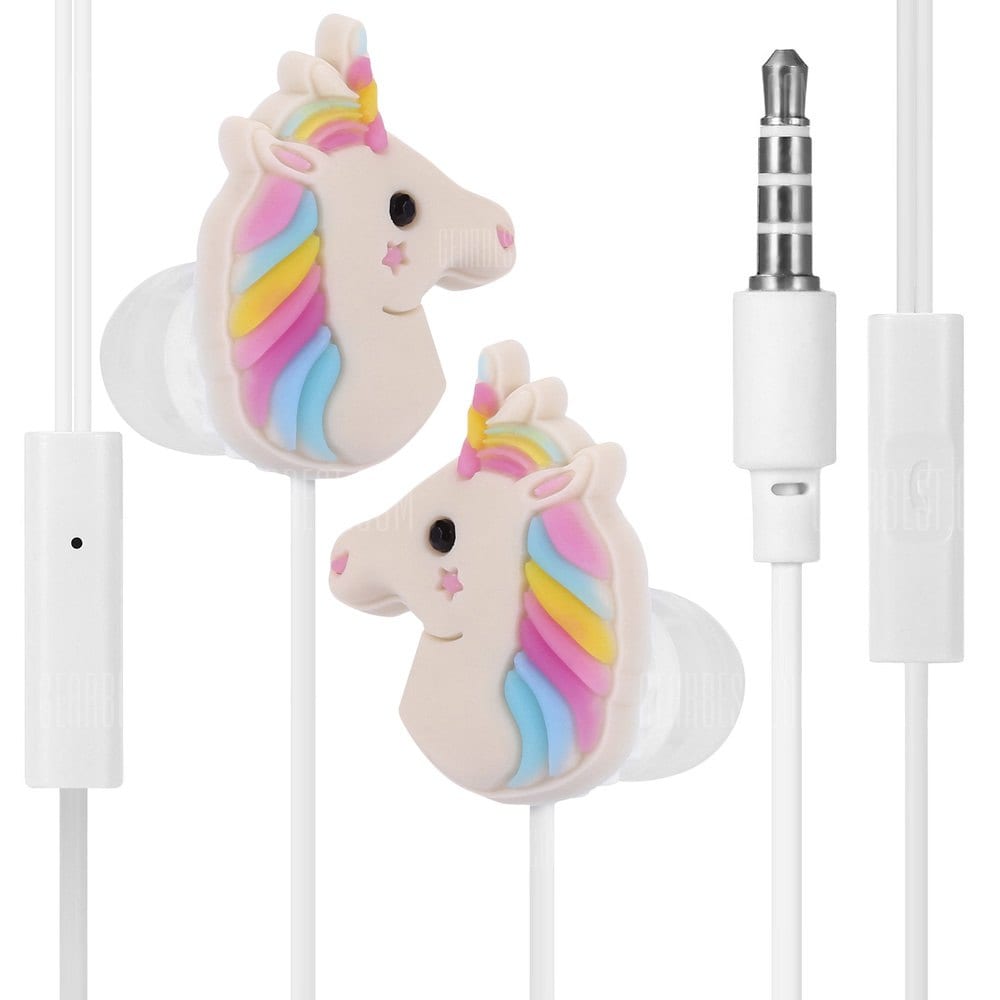 offertehitech-gearbest-Unicorn Cartoon In-ear Stereo Earphones with Mic