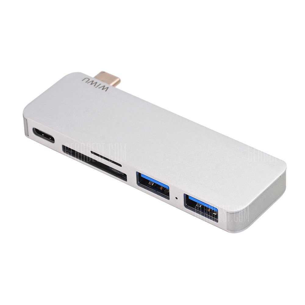 offertehitech-gearbest-WIWU Aluminum Multi Functional 5 in 1 USB Type-C to USB 3.0 Convertor Hub