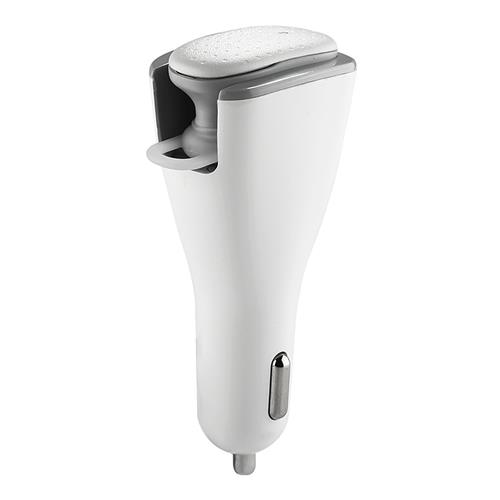 offertehitech-Benks 2 in 1 Car Charger Dual USB With Wireless Bluetooth 4.1 Earphone Headphone 5V 2.4A Fast Charging Car Adapter - White