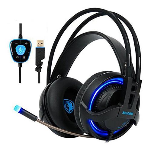 offertehitech-SADES R2 Gaming Headset with Mic Virtual 7.1 Surround Sound Noise-cancelling - Blue + Black