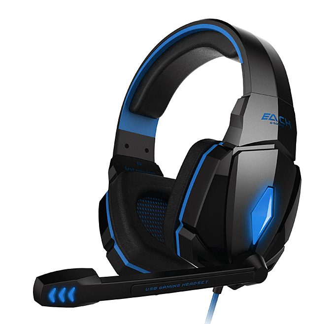 offertehitech-EACH G4000 Adjustable Antinoise Dazzle Light Game Stereo Headphone USB/Audio Jack Input Stretchable Band - Black+Blue