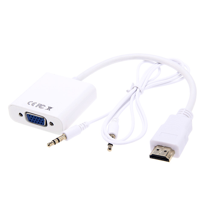 offertehitech-HD 1080p HDMI Male to VGA Female Video Converter Adapter Cable Support Audio Output - White