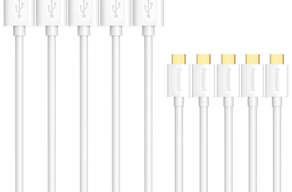 offertehitech-Tronsmart  1ft*1 & 3.3ft*3 & 6ft*1 Gold Plated USB 2.0 Male to Micro USB Cable 1.8M 1M 0.3M - White