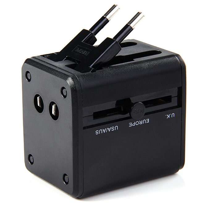 offertehitech-Universal Global Travel AC UK / EU / US / AU Plug Power Adapter Conversion Socket General with USB Port - Black