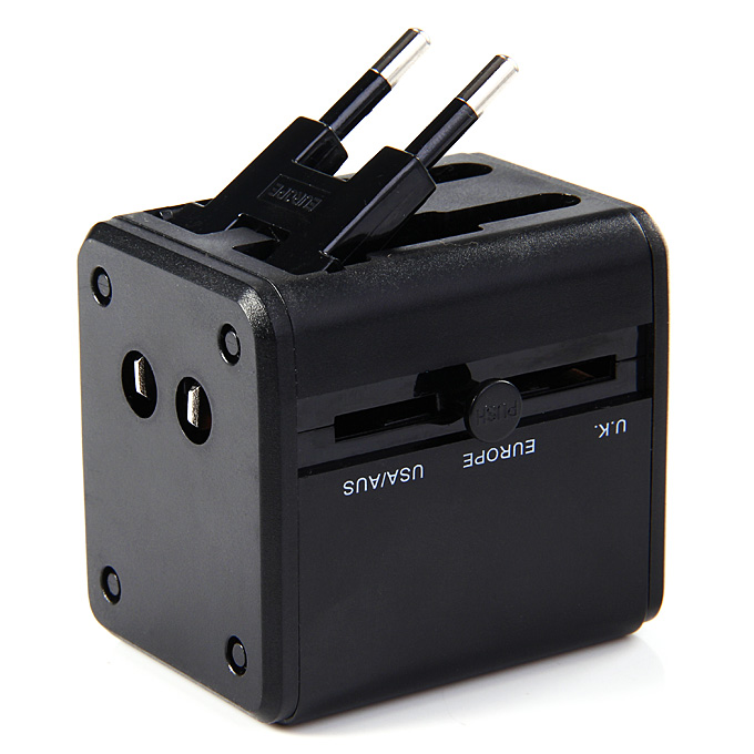 offertehitech-Universal Global Travel AC UK / EU / US / AU Plug Power Adapter Conversion Socket General with USB Port - Black