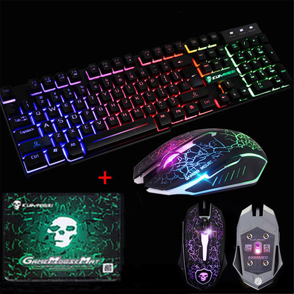 offertehitech-LED Tastiera da gioco retroilluminata + Set mouse 2400 DPI + Mouse Pad Set tastiera cablata USB