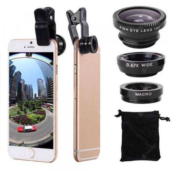 offertehitech-gearbest-3 in 1 Mobile Phone Lenses Fish Eye Wide Angle Macro Camera for iPhone X / 8 Plus Xiaomi Huawei Samsung