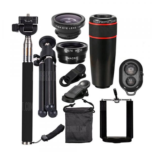 offertehitech-gearbest-Telescope Telephoto Wide-Angle Macro Fisheye Lens Since The Shaft Tripod 10 in 1