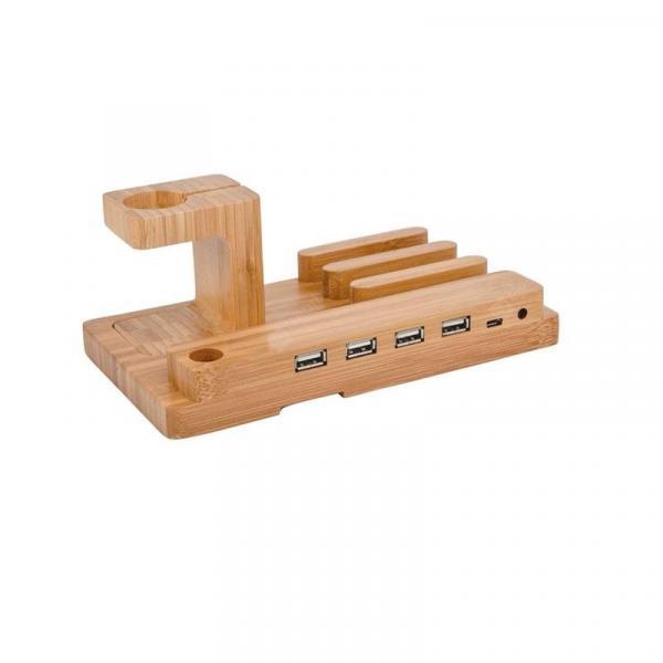 offertehitech-gearbest-Wooden Mobile Phone Holders Stands for Apple Watch for iPhone USB Charge Station