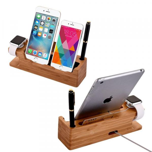 offertehitech-gearbest-Bamboo Wooden Charging Dock Station Holder Stand Desktop Bracket for iWatch Smartphone  Gearbest