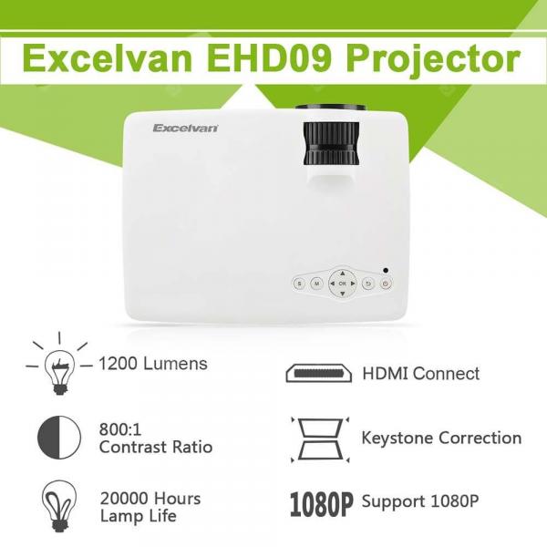 offertehitech-gearbest-Excelvan EHD09 mini LED projector 800x480 pixels 1200 lumens Home Cinema theater HDMI White  Gearbest