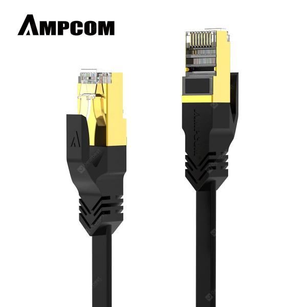offertehitech-gearbest-AMPCOM CAT7 Flat Ethernet Cable Shielded RJ45 Network Patch Cable 10Gbps 600MHz Gold Plate Lan Cable  Gearbest